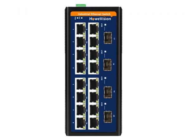 Industrial Gigabit Ethernet Switch, 16-Ports Gigabit Ethernet RJ45, 4-Ports Gigabit SFP Uplink