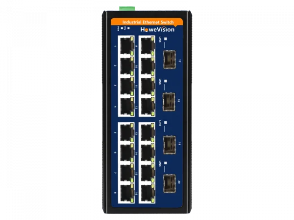 Industrial Gigabit Ethernet Switch, 16-Ports Gigabit Ethernet RJ45, 4-Ports Gigabit SFP Uplink