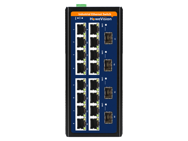 Industrial Gigabit Ethernet Switch, 16-Ports Gigabit Ethernet RJ45, 4-Ports  Gigabit SFP Uplink