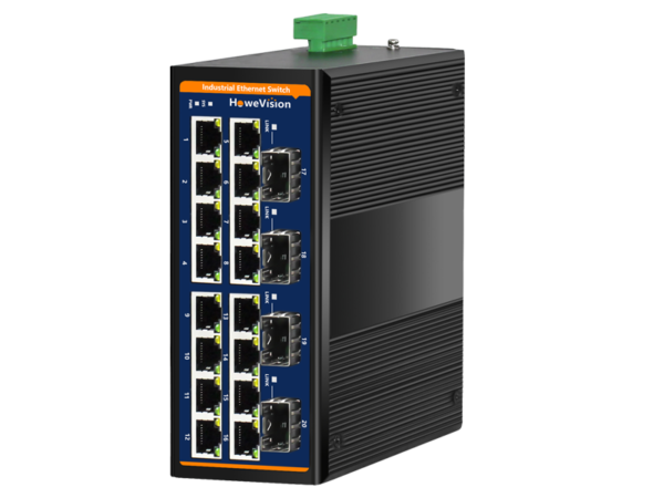 Industrial Gigabit Ethernet PoE Switch, 16 Ports PoE+, 4 Ports SFP Uplink