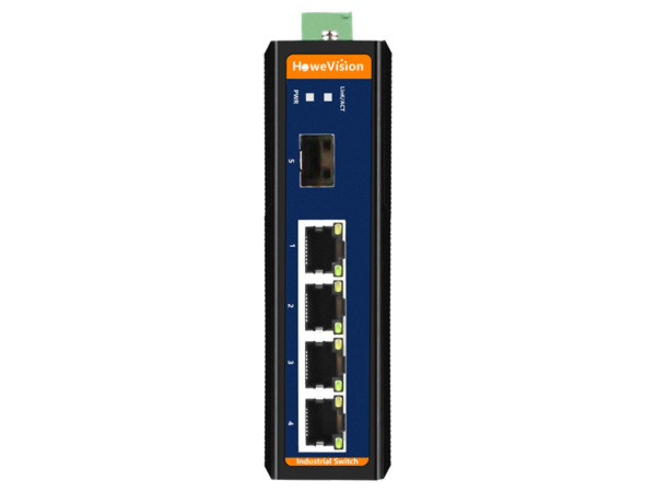 Industrial Fast Ethernet Switch, 4-Ports Fast Ethernet RJ45, 1-Ports 100BASE-FX SFP Uplink