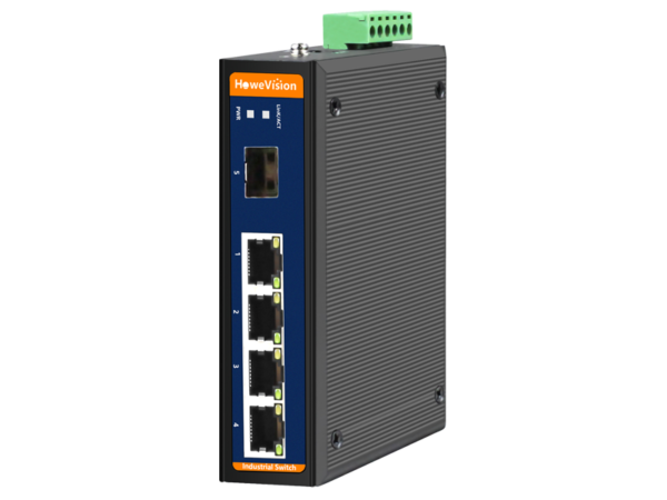 Industrial Gigabit Ethernet Switch, 4-Ports Gigabit Ethernet RJ45, 1-Port Gigabit SFP Uplink