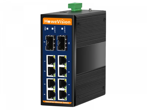 Industrial Gigabit Ethernet Switch, 8-Ports Gigabit Ethernet RJ45, 2-Ports Gigabit SFP Uplink