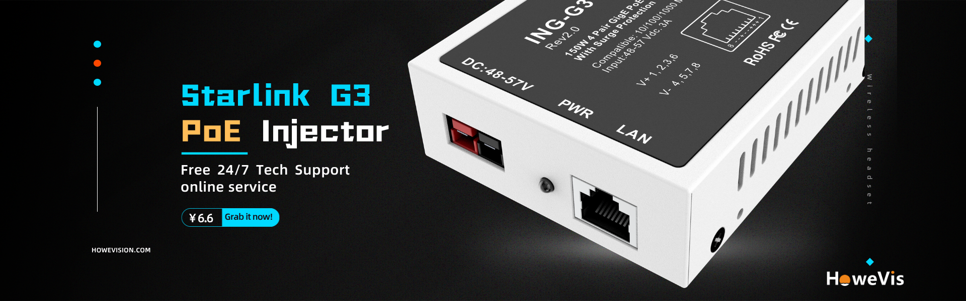 150w starlink poe injector